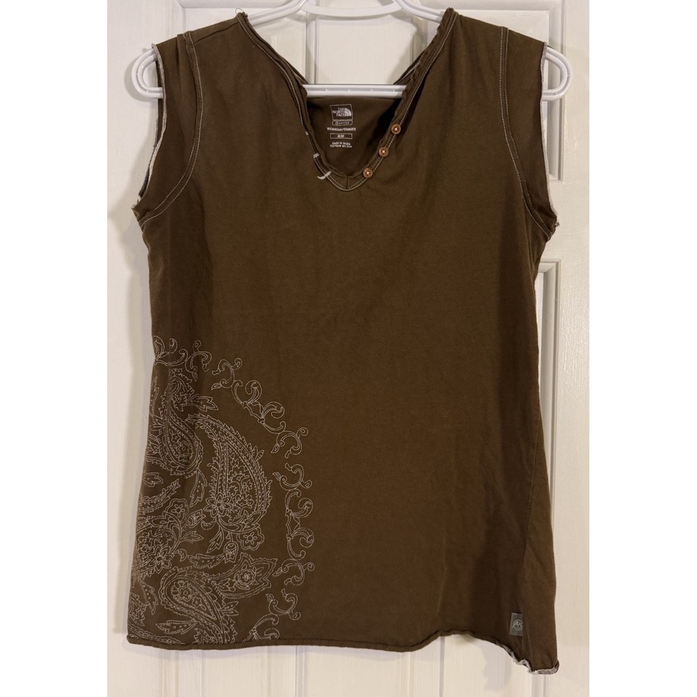 The North Face Womens Medium Brown Sleeveless Henley Top Paisley 100% Cotton